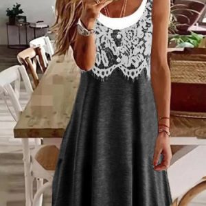 Plain Crew Neck Casual Short sleeve Knit Dress, Dresses, color:Black|size:XXL, JustFashionNow