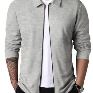 Plain Casual Jacket, Jackets, color:Light Gray|size:4XL, JustFashionNow