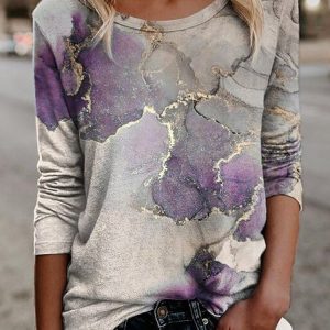 Women Cotton-Blend Ombre Casual  long sleeve T-Shirt, T-Shirts, color:Purple|size:XXL, JustFashionNow