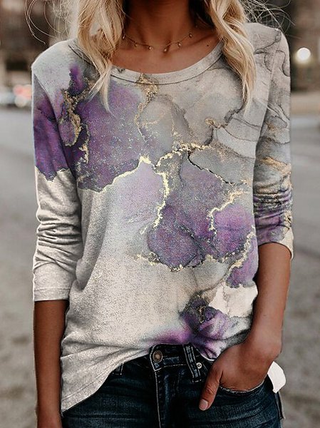 Women Cotton-Blend Ombre Casual long sleeve T-Shirt, T-Shirts, color:Purple|size:XXL, JustFashionNow
