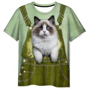 Men's Casual Cat Bib Pattern Round Neck High Elastic Short Sleeve T-Shirt Fun, T-Shirts, color:Green|size:3XL, JustFashionNow