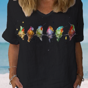 Women's Watercolor Hummingbirds Print Lounge Top, Shirts & Blouses, color:Black|size:XXL, JustFashionNow