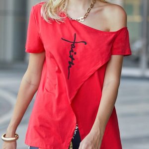 Loose Abstract Casual T-Shirt, Tees, color:Red|size:XXL, Stylewe