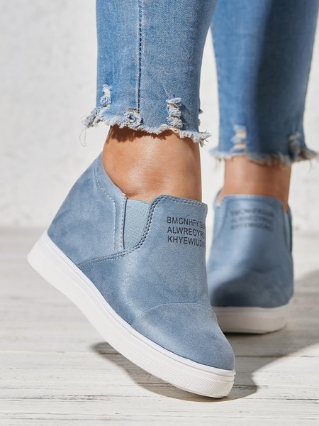 Fashion Letter Slip On Wedge Sneakers Faux Suede Wedge Heel Casual Sneakers, Sneakers, color:Blue|size:US 11, JustFashionNow
