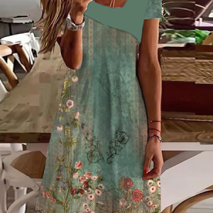 Asymmetrical Loose Floral Casual Dress, Dresses, color:Green|size:XXL, JustFashionNow