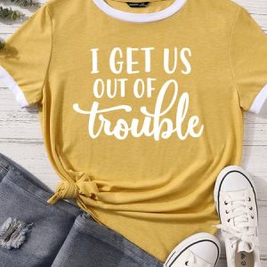 Lilicloth X Funnpaw Women's I Get Us Out Of Trouble Matching T-Shirt, color:Yellow|size:XXL, Lilicloth.com