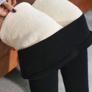Plain High Waist Regular Fit Fleece  Leggings, Pants, color:Black|size:XXL, Stylewe