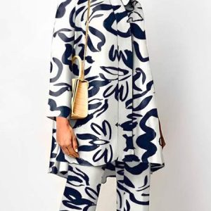 Shirt Collar Loose Elegant Abstract Blouse, Blouses and Shirts, color:Blue|size:XXL, Stylewe