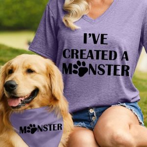 Lilicloth X Funnpaw Women's I've Created A Monster Matching V Neck T-Shirt, color:Purple|size:XXL, Lilicloth.com