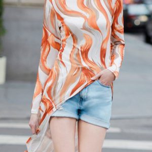 Stylewe Urban Turtleneck Abstract Long Sleeve Top, Tops, color:Multicolor|size:XXL, Stylewe