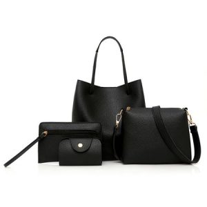 JFN  Casual 4PCS PU Crossbody Shoulder Handbag, Women's Bags, color:Black|size:One-size, JustFashionNow