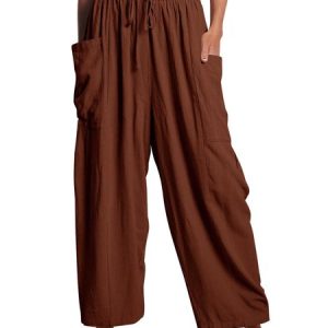 Casual Plain Natural Ankle Pants Harem Pants, Pants, color:Coffee|size:3XL, Noracora