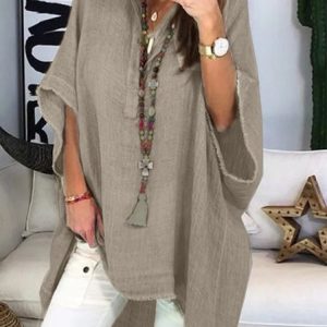JFN V Neck Solid Hi-Lo Basic Blouse, Shirts & Blouses, color:Gray|size:5XL, JustFashionNow