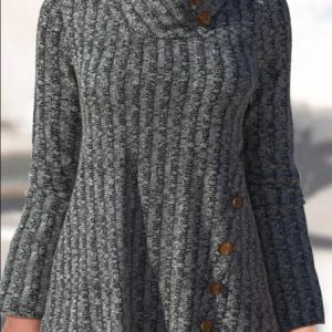Casual Asymmetric Hem Grey High Neck Long Sleeve Sweatshirt, Sweatshirts & Hoodies, color:Gray|size:XXL, JustFashionNow