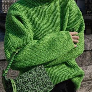 Casual Yarn/Wool Yarn Turtleneck Regular Fit Sweater, Pullovers, color:Green|size:XXL, Stylewe