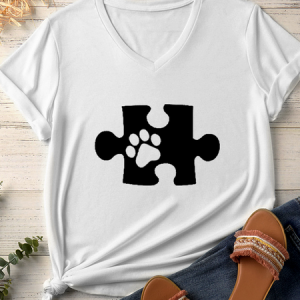 Women's Lover V Neck Casual Matching Dog Print T-Shirt T-Shirt, color:White|size:3XL, Lilicloth.com