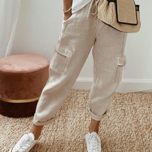 Loose Casual Plain Cargo Pants, Bottoms, color:Apricot|size:XXL, JustFashionNow
