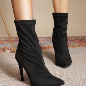 Black Leopard Stiletto Stiletto Fashion Sock Boots, Boots, color:Black|size:42, Stylewe