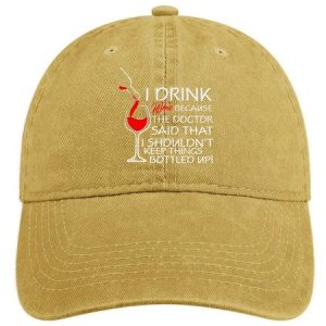Lilicloth X Y Wine Lovers I Drink Wine Because The Doctor Said That I Shouldn't Keep Things Bottled Up Denim Hat, color:Yellow|size:One-size, Lilicloth.com