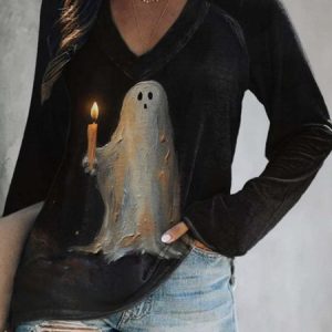 Ethnic Geometric Crew Neck Long Sleeve T-shirt, T-shirts, color:Black|size:5XL, Noracora