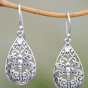 Vintage Silver Dragonfly Cutout Metal Earrings Casual Ethnic Women's Jewelry, Earrings, color:Silver|size:One-size, JustFashionNow