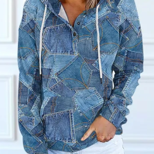 Casual Geometric Hoodie Loose Sweatshirt, Sweatshirts & Hoodies, color:Blue|size:XXL, JustFashionNow