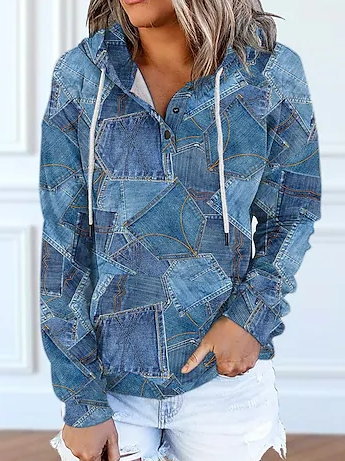 Casual Geometric Hoodie Loose Sweatshirt, Sweatshirts & Hoodies, color:Blue|size:XXL, JustFashionNow