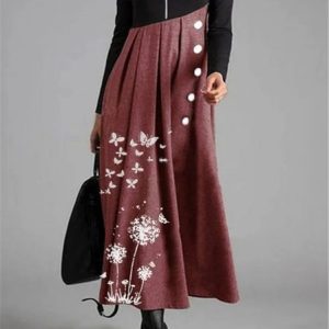 Floral Long Sleeve Shift Weaving Dress, Dresses, color:Burgundy|size:3XL, JustFashionNow
