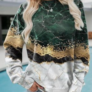 JFN Abstract Gradient Casual Loose Sweatshirt, Sweatshirts & Hoodies, color:Green|size:XXL, JustFashionNow