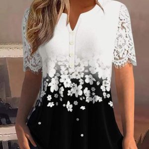 Plus Size Casual Square Neck Loose Shirt, T-Shirts, color:Black-white|size:4X, JustFashionNow