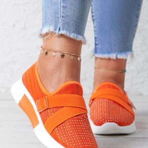 Rhinestone Flyknit Breathable Upper Sneakers, Sneakers, color:Orange|size:43, JustFashionNow