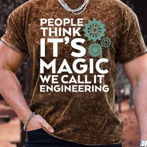 Men's People Think It Is Magic We Call It Engineering Funny Graphic Printing Crew Neck Casual Loose Text Letters T-Shirt, color:Brown|size:3XL, Lilicloth.com