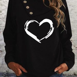 Casual Heart/Cordate T-Shirt, T-Shirts, color:Black|size:XXL, JustFashionNow