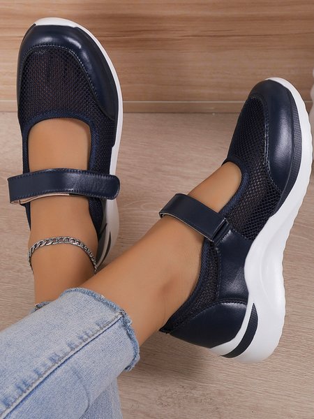 Breathable Mesh Casual Mary Jane Velcro Sneakers Walking Shoes, Sneakers, color:Dark Blue|size:42, JustFashionNow