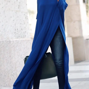 Stand Collar Loose Three Quarter Urban Top, Blouses and Shirts, color:Blue|size:XS, Stylewe