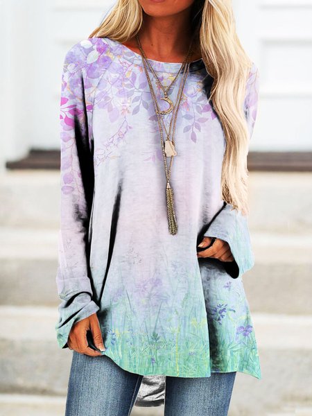 Casual Floral Regular Fit Crew Neck Sweatshirt, Sweatshirts & Hoodies, color:Pink|size:XXL, JustFashionNow