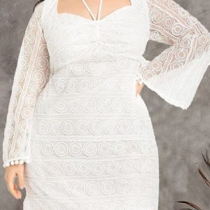 Lace Elegant Dress With No, DRESSES, color:White|size:4X, Noracora