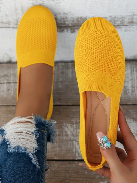 Women's Breathable Mesh Fabric Flat Shoes Breathable Women Running Shoes Slip On Flat Shoes Lightweight Knitting Comfortable Flats, Flats, color:Yellow|size:43, JustFashionNow