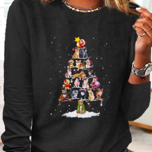 Plus size Christmas Casual T-Shirt, T-shirts, color:Black|size:4X, Noracora