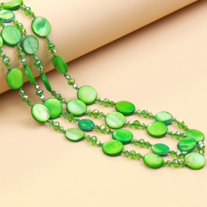 Green Shell Long Beaded Necklace, Necklace, color:Green|size:One-size, Noracora