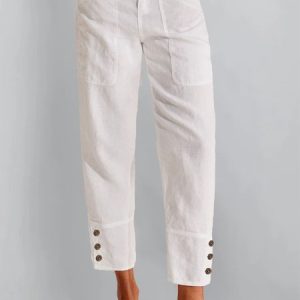 women's cotton linen casual Linen Cotton Loose Plain Pants, Pants, color:White|size:XXL, JustFashionNow
