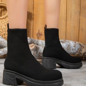 High Elasticity and Comfort Fly-knit Uppers Thick-soled Height-increasing Socks Boots, Boots, color:Black|size:43, JustFashionNow