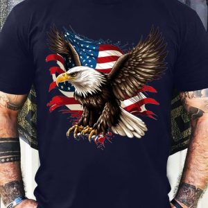 Men's Casual Eagle Old Glory Funny Graphic Printing 4th Of July Independence Day Cotton Loose T-Shirt, T-shirts, Lilicloth.com