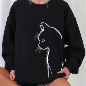 Crew Neck Casual Loose Sweatshirt, Sweatshirts & Hoodies, color:Black|size:3XL, JustFashionNow