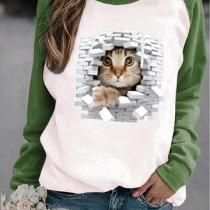 Loose Cat Casual Sweatshirt, Sweatshirts & Hoodies, color:Green|size:3XL, JustFashionNow