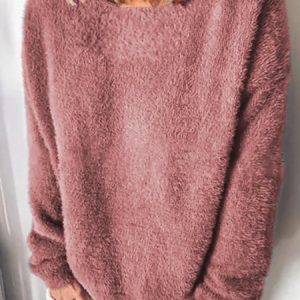 Women's Winter Fluffy Cozy Basic Casual Long Sleeve Top, color:Pink|size:S, Lilicloth.com