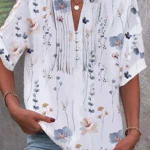 Womens Casual Notched Loose Shirt, Shirts & Blouses, color:White|size:XXL, JustFashionNow