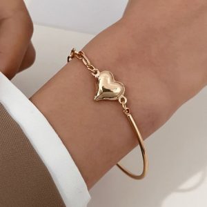 Urban Casual Heart Pattern Metal Bracelet Daily Commuting Versatile Women's Jewelry, Bracelets, color:Golden|size:One-size, Stylewe
