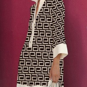 Daily Elegant Shirt Collar Geometric Dress, Mini Dresses, color:Off White|size:XS, Stylewe