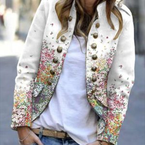 Knitted Floral Casual Others Jacket, Blazers, color:White|size:XXL, JustFashionNow